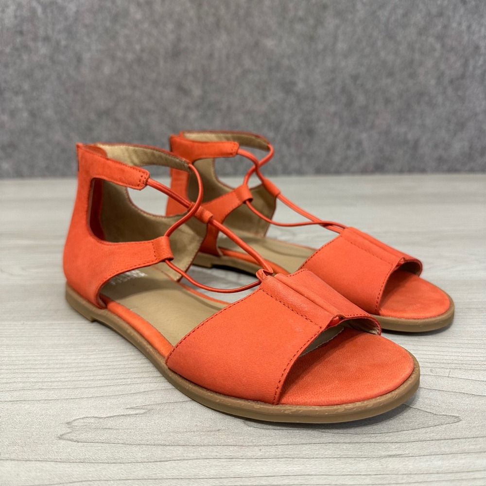 Eileen Fisher Escape Sandals Womens 5.5 Orange Leather Gladiator Flat Back Zip